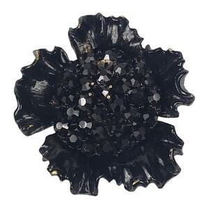 Vintage WEISS 1940s Black Rhinestone and Enamel Brooch 2" x 2.5" SIGNED